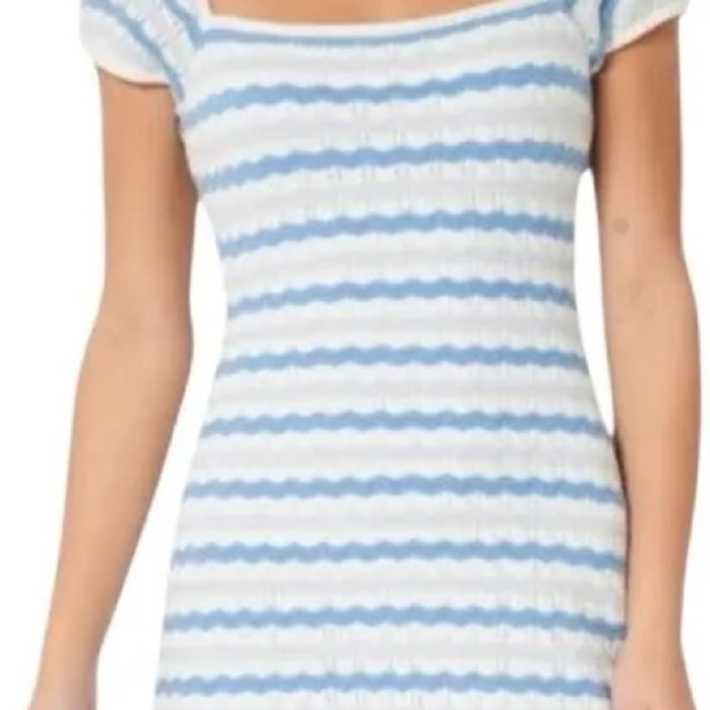 Holster Blue and White Crochet Striped Mini Dress